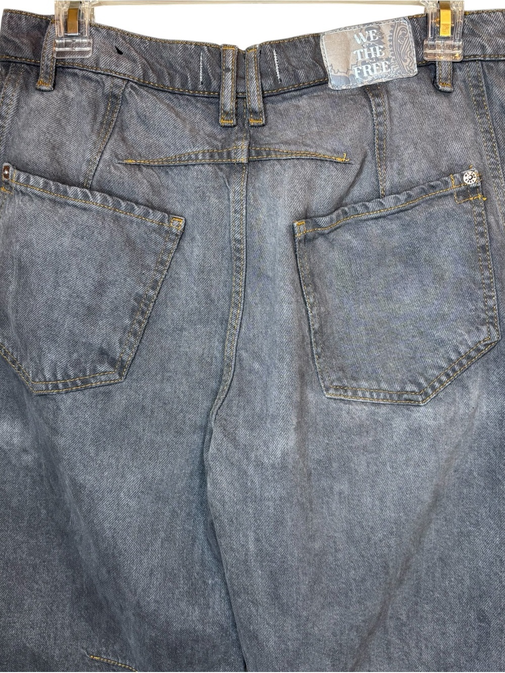 We The Free Good Luck Mid-Rise Barrel Jeans 27 Splatter Gray Baggy Wide Grunge - Picture 5 of 16